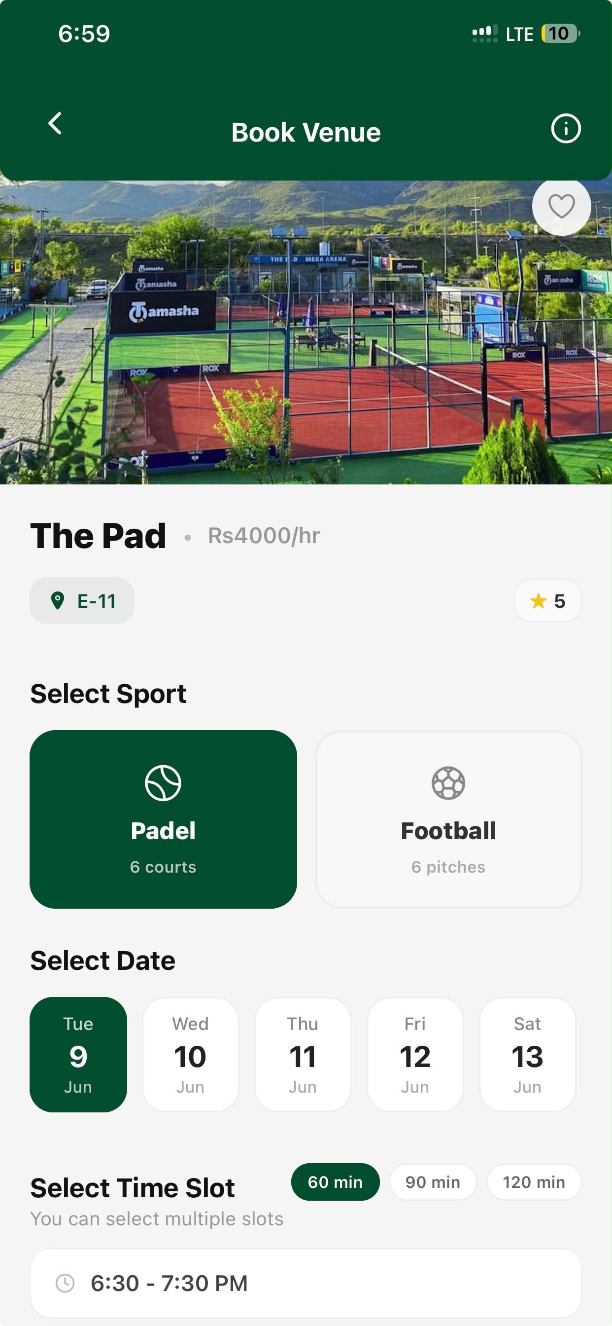 Book venue screen