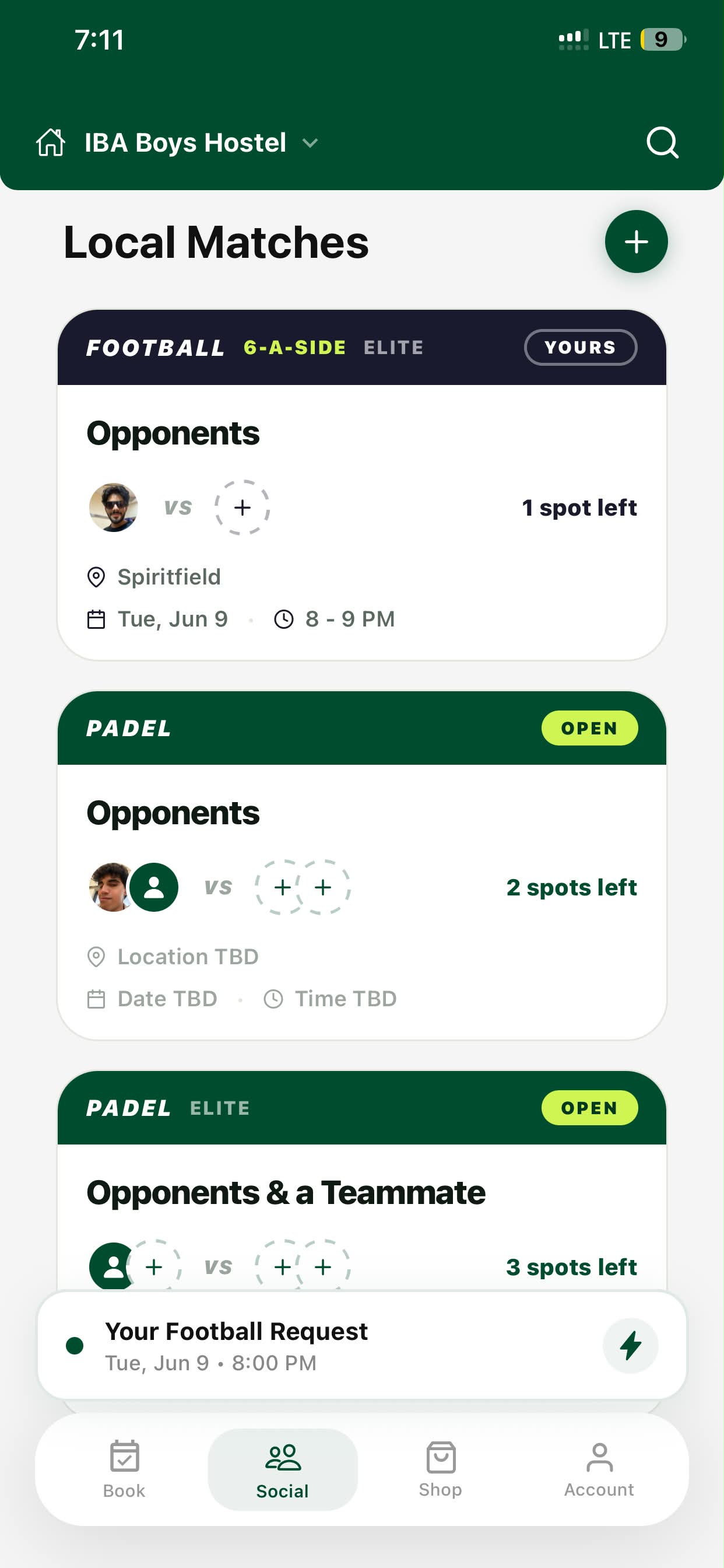 Deuce local matches screen