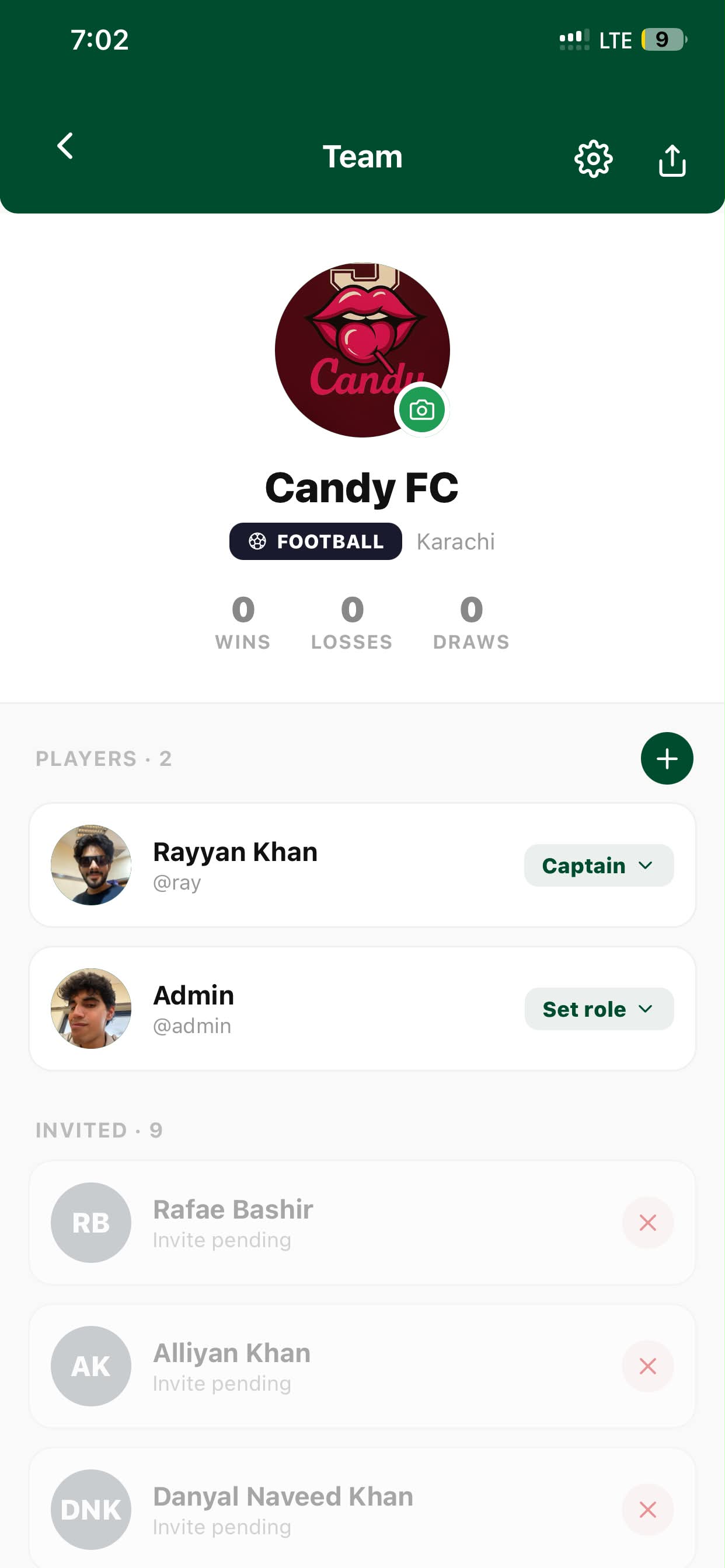 Team screen